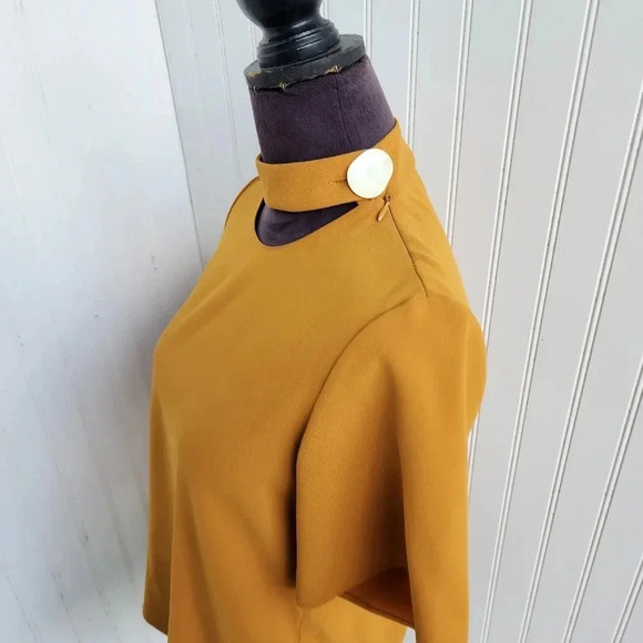 Zara Womens Mustard Yellow Stretch Top Shirt Chocker Neck Button BOHO Sz XS - Picture 5 of 10